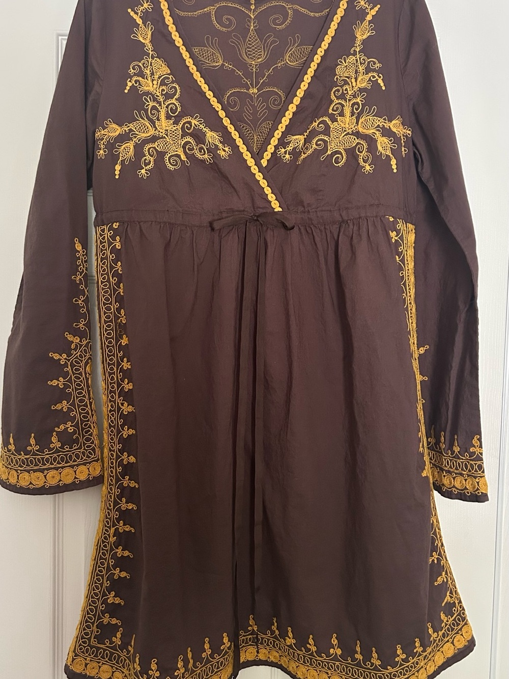 Lucky Brand Brown Tunic Dress with Gold Embroidery